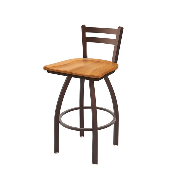 25" Low Back Swivel Counter Stool, Bronze Finish, Med Maple Seat